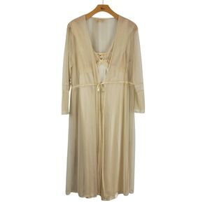 Vintage Flora Nikrooz Sheer Peignoir Robe Nightgown Cream Ivory Size Large/XL